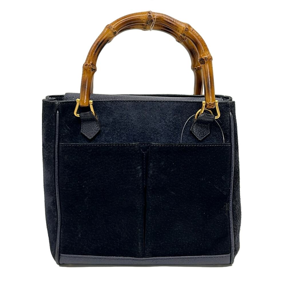 Gucci Bamboo Handbag 000 122 0316 Dark Navy Brown Suede Leather